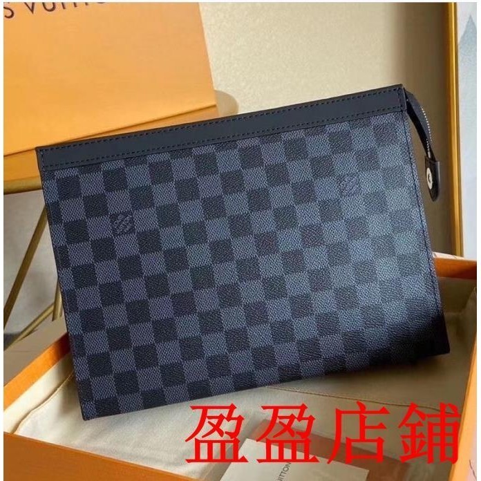 二手新款/最新款LV手拿包 POCHETTE VOYAGE MM 黑灰 老花 中型 拉鍊 手拿包 M61692皮夾長夾