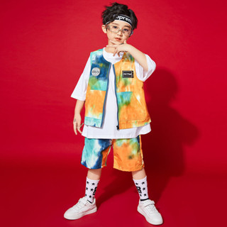 臺灣-出貨男童街舞套裝帥氣馬甲表演服潮牌hiphop童裝男孩少兒童嘻哈演出服