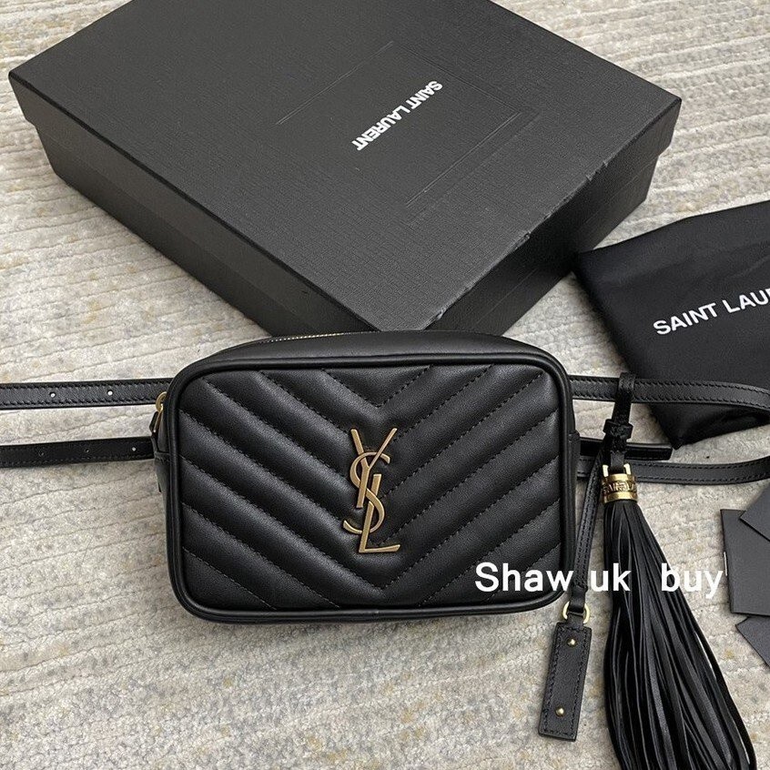 精品二手 ysl 聖羅蘭 LOU BELT BAG 腰包 胸包 經典拉鏈黑色 小牛皮 山形紋 流蘇 肩背包 胸口包