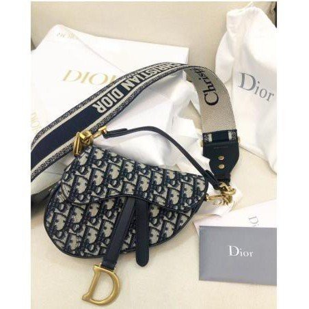 二手正品 Dior Mini Saddle Oblique緹花帆布金字D LOGO手提肩背包 馬鞍包 99新