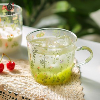 【玉茗軒】新品小清新玻璃杯 小碎花咖啡杯高顏值玻璃馬克杯ins居家辦公室耐高溫泡茶杯熱飲杯牛奶杯早餐杯夏日手把水杯韓系