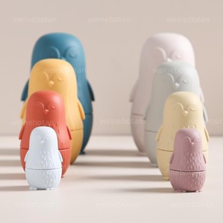 台灣熱賣 1 套矽膠嵌套娃娃 BPA Free 食品級矽膠企鵝嵌套娃娃玩具蒙特梭利教育堆疊玩具