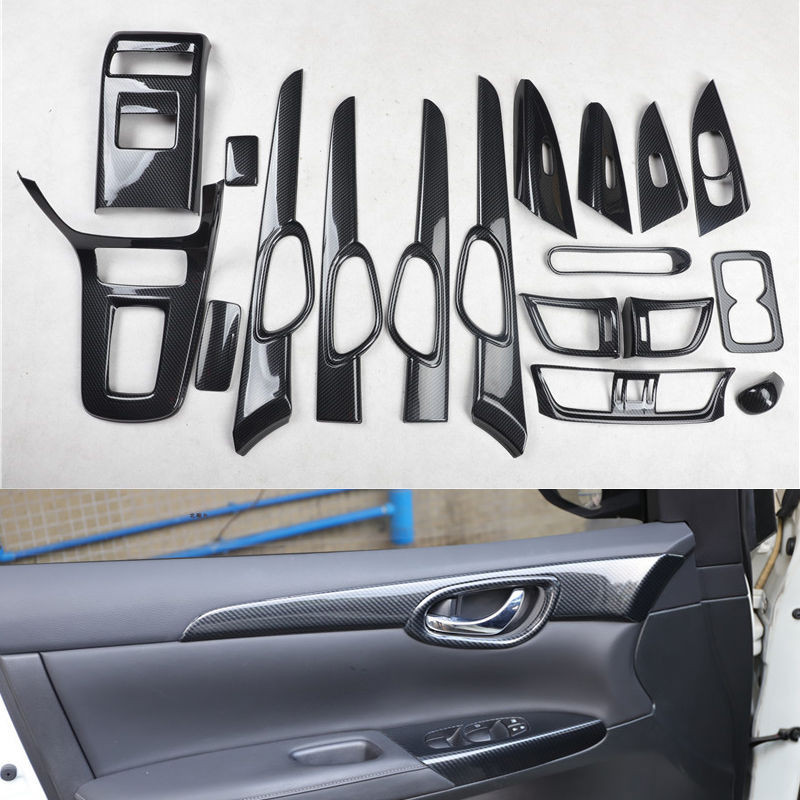 【Nissan專用】 適用於Sentra B18 12 13 14款軒逸桃木內飾改裝排擋風口方嚮盤5D立體碳縴貼 汽車