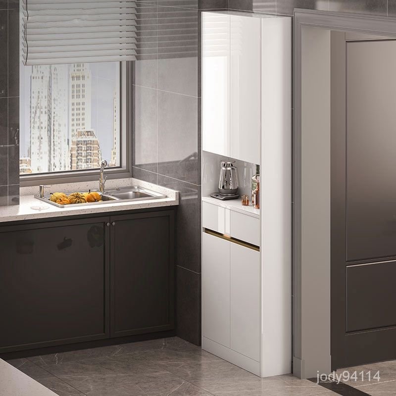 免運#超薄輕奢白色餐邊櫃廚房置物收納高櫃一體靠墻浴室衛生間窄型高櫃 ZRLF
