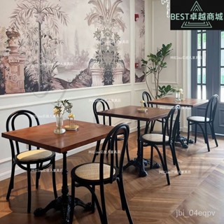 |全網最低 可開發票|實木複古餐桌咖啡廳甜品奶茶店清吧餐廳桌椅組閤中古民宿小圓方桌
