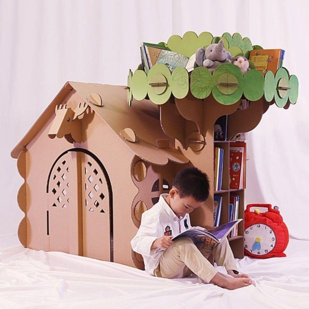 室內紙板樹屋 幼兒園兒童游戲屋diy瓦楞紙精靈屋玩具房子紙箱小房 Cute蒂咔朵*