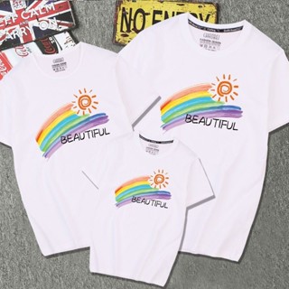 Yelly's~Shop純棉親子裝幼兒園班服運動會短袖T恤母子女夏季活動上衣彩虹圖案