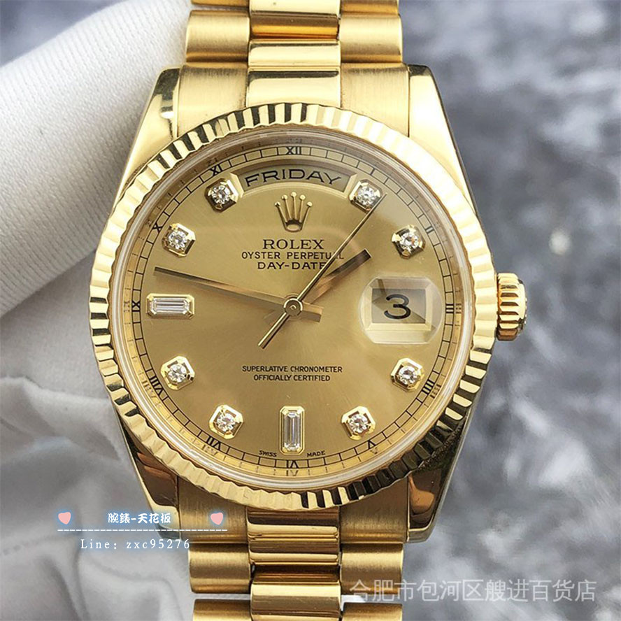 勞力士 Rolex DD星期日曆型系列118238鑽石刻度18K黃金金帶男表36mm 潮流 時尚 休閒 商務腕錶