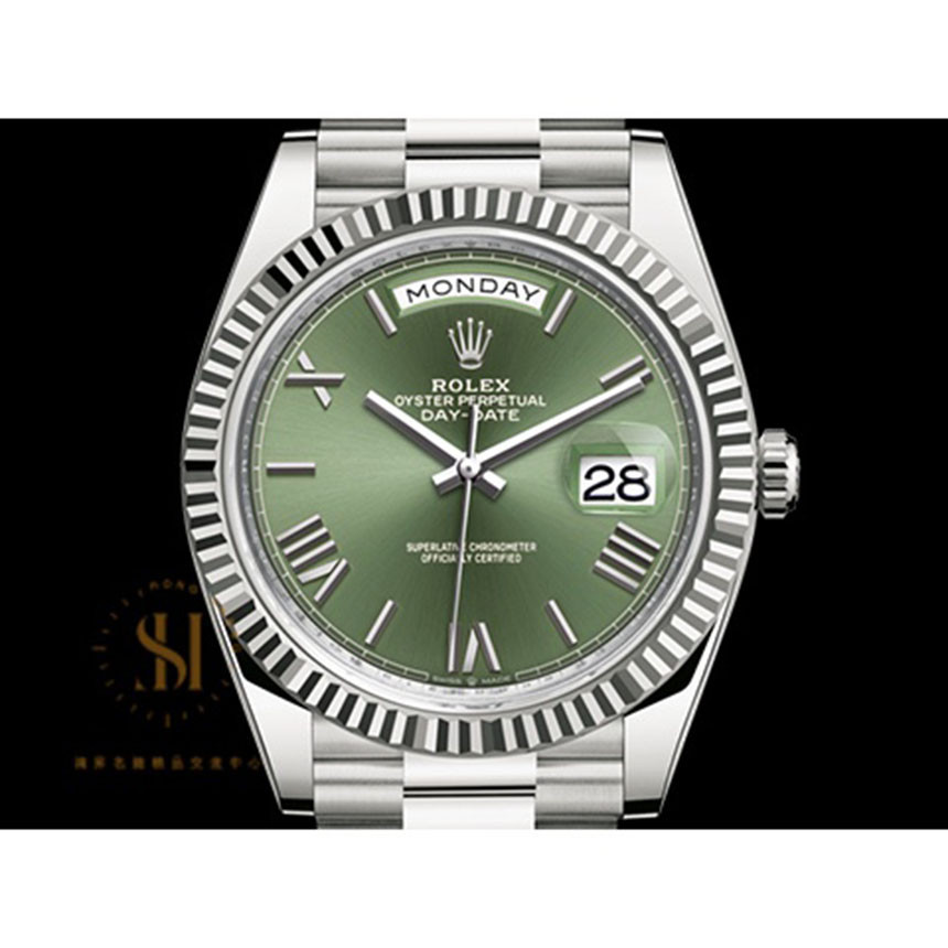Rolex 勞力士 Day-date 蠔式 228239 18K白金 橄欖綠色 稀有特殊面 Af447腕錶
