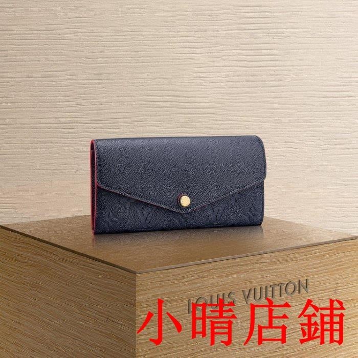 小晴二手/Louis Vuitton M62125 SARAH深藍+紅 壓紋 釦式長夾 發財包LVFrLavan