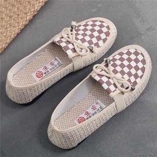 【GL SHOES】女鞋 豆豆鞋娃娃鞋 單鞋 一腳蹬平底鞋 京睿透氣百搭布鞋女單鞋2024新款春夏豆豆學生平底一腳蹬