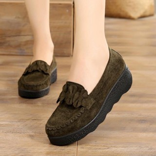【GL SHOES】女鞋 豆豆鞋娃娃鞋 單鞋 一腳蹬平底鞋 鬆糕厚底老北京布鞋女鞋坡跟中跟防滑豆豆鞋酒店黑色工作鞋女單鞋