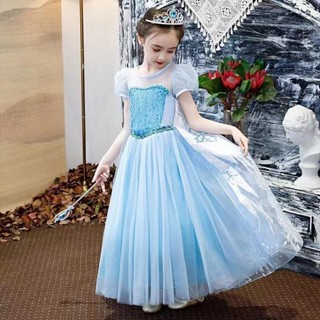 臺灣出貨免運 2024冰雪奇緣公主裙印花洋氣裙子 女童洋裝 公主裙 兒童洋裝 艾莎洋裝 冰雪奇緣服裝 連衣裙 愛莎公主
