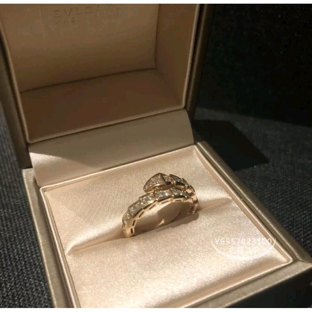 二手便宜出 BVLGARI寶格麗 SERPENTI VIPER 18K玫瑰金戒指 鑽石蛇頭戒 AN858522