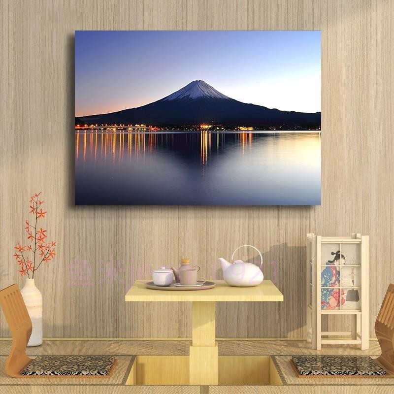🎀鱼米🎀日本富士山掛畫 日式風景攝影壁畫 玄關走廊沙發背景牆裝飾畫 日式無框畫 櫻花富士山牆畫