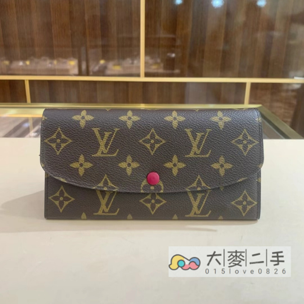 LV 路易威登 Emilie 經典老花 豆豆夾 翻蓋 長夾 皮夾 酒紅色 M60697 芭蕾粉 M61289