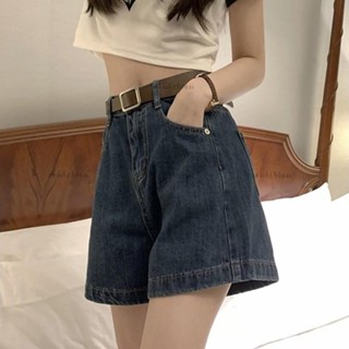 優質高品質 高腰牛仔短褲女 夏季牛仔水洗 牛仔短褲 復古 深藍色 寬鬆 顯瘦 百搭 休閒 韓版 a字闊腿牛仔褲女