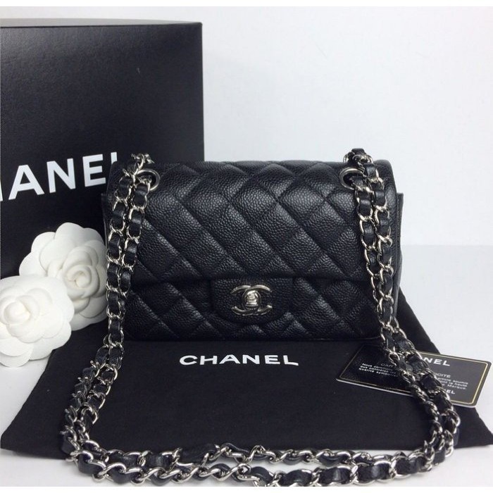 二手 Chanel 香奈兒Flap Mini Coco A69900 包 荔枝紋 20 Cm 黑銀鍊