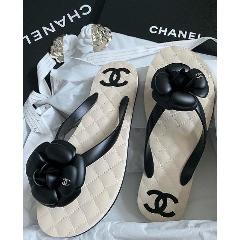二手 Chanel Sandals G34441黑色 山茶花 夾腳 拖鞋 尺寸齊全 正品