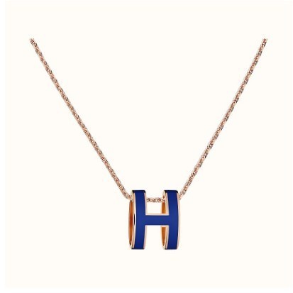 二手 HERMES 愛馬仕 Pendentif Pop H 項鏈 新款 軟鍊（玫瑰金+藍色）現貨