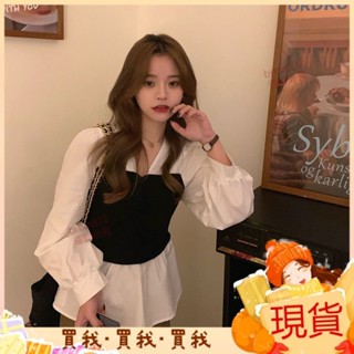 2024新款💝洋氣百搭假兩件上衣女秋季2024新款小眾設計感拚接撞色長袖襯衫潮 CS7Y