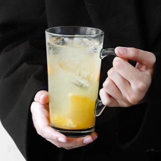🌈新品特惠🌈日式豎紋玻璃杯 加厚玻璃咖啡杯 直紋 玻璃透明馬克杯 簡約ins風帶把玻璃杯高顏值牛奶杯咖啡杯夏天家用喝