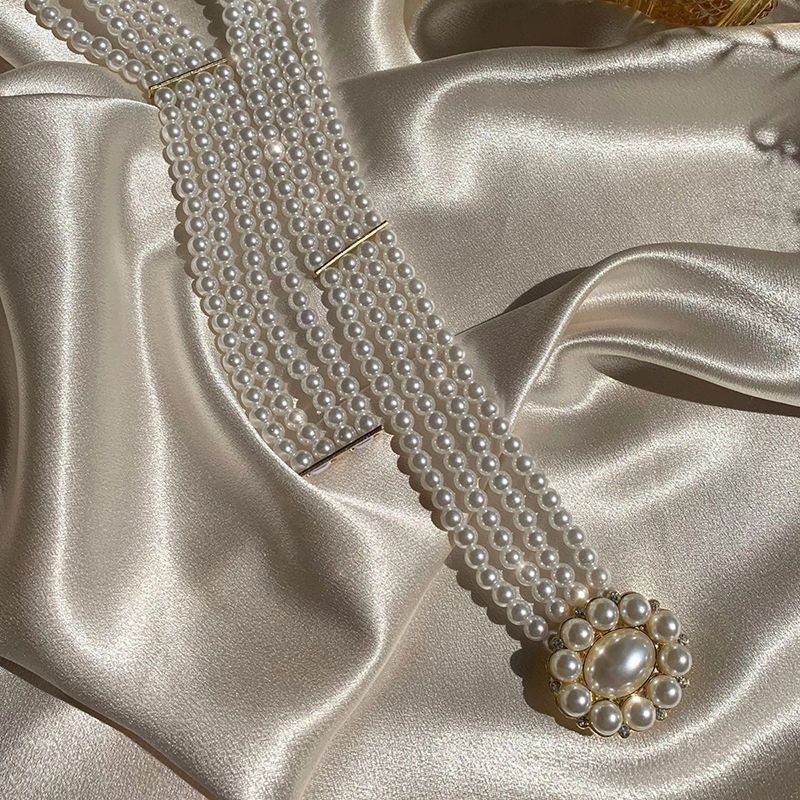 白色珍珠寬腰鏈女2022年新款韓版時尚連衣裙大衣收腰百搭裝飾腰帶T9LV