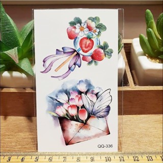 草莓棒棒糖花朵信封QQ-336✅快速出貨【WAWA TATTOO】韓國模擬小清新微刺青手臂腳踝手挽肩膀耳後紋身貼紙刺信封