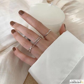 Ailan✨ins戒指 平行交叉波浪開口戒指女日韓時尚簡約網紅冷淡風學生戒指尾戒套裝