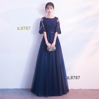 免運⭐女士海軍藍長款晚禮服 名媛聚會復古顯瘦洋裝 伴娘禮服婚禮年會主持人修身晚禮服 音樂節酒會名媛黑色洋裝 尾牙聚會洋裝