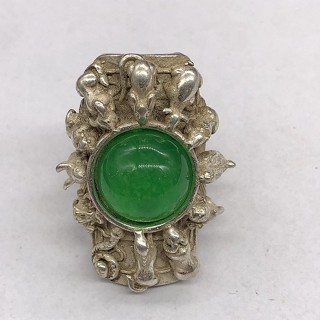 *NTV古玩古董雜項收藏大清乾隆年制綠寶石十二生肖戒指工藝品 工藝收藏
