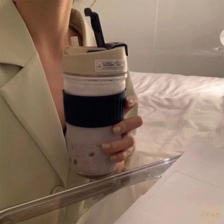 ins 透明咖啡杯 防燙 雙飲口 吸管杯 帶蓋 玻璃水杯 直飲杯 隨行杯 便攜杯子小宅家居