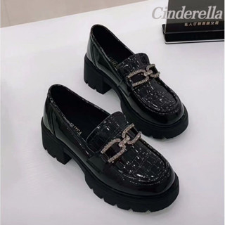 Cinderella 真皮軟底樂福鞋女 百搭學院風 增高單鞋女士厚底鏡麵小皮鞋增高女鞋 女生樂福鞋 英倫樂福 小皮鞋女