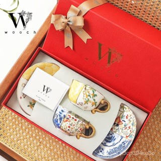 情侶對杯 結婚對杯 馬克杯禮盒組 結婚禮物送禮 馬克杯組 清風畵壁係列咖啡杯碟禮盒裝高檔精緻下午茶新傢禮物送結婚