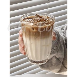 🔔臺灣出貨🔔玻璃杯豎條紋拿鐵咖啡杯ins冰美式咖啡館復古飲料杯簡約時尚精緻高級玻璃杯子家用喝水杯