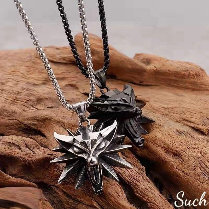 Such｜項鍊🔥鈦鋼項鍊｜項鍊男 男生項鍊·巫師三狼學派徽章Jinxl項鍊獵魔人巫師3掛墜狼頭吊墜周邊掛件游戲 項鏈