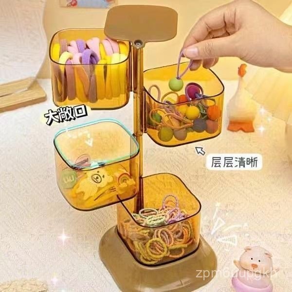 臺灣出貨💖飾品收納盒首飾發夾頭繩收納防塵桌麵透明旋轉宿捨臥室ins推薦 I4QN