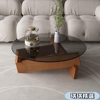 【現貨】北歐風傢用實木茶幾鋼化玻璃圓形桌民宿網紅矮桌子小戶型輕奢茶桌#熱銷CHN