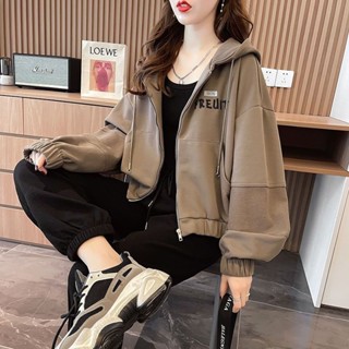[Jaylee]薄款外套 加絨連帽衛衣外套女 設計感春秋新款 拉鏈開衫外套 短闆外套 韓版上衣 長袖外套 女生外套