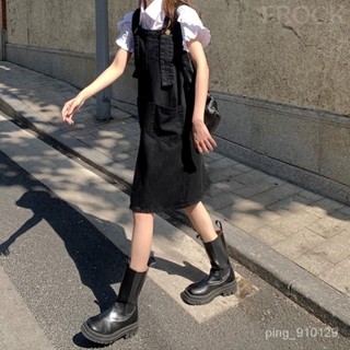 【FROCK】牛仔背帶裙寬鬆顯瘦減齡中長款連衣裙 背帶裙 性感連衣裙 洋裝 吊帶裙 露肩裙子 連身裙