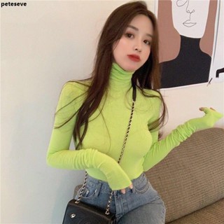 【PETESEVE】高領蕾絲打底衫👕港風ins長袖t恤女初秋韓版修身百搭chic上衣潮洋氣內搭高領打底衫