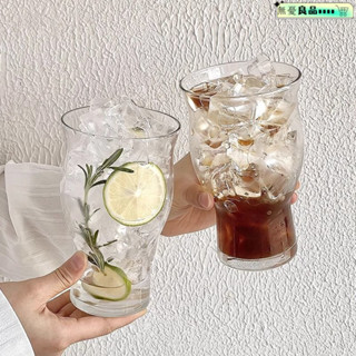 美式拿鐵氣泡水冷 大容量馬剋杯 帶刻度玻璃吸管杯 咖啡杯 復古杯 小眾複古寬口玻璃杯冰美式咖啡杯大容量蘇打氣泡水杯飲品杯