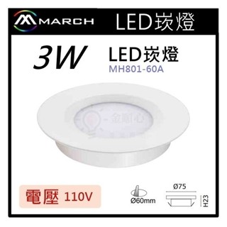 金順心照明 板橋好商量 MARCH LED 3W 崁燈 6cm 薄型 崁燈 110V 單電壓 MH801-60A 酒櫃燈