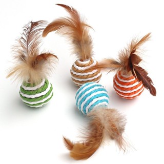 【Furry baby】逗貓球 貓貓自嗨玩具 貓玩具球 羽毛劍麻球貓咪玩具 繩紙球寵物貓