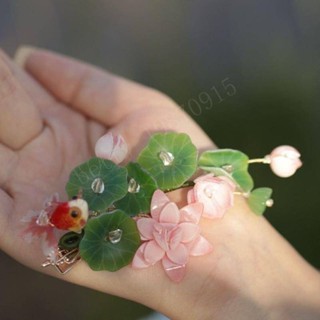 古風熱縮荷花荷葉髮夾女夏小清新邊夾側邊後腦勺夾子漢服古裝步搖