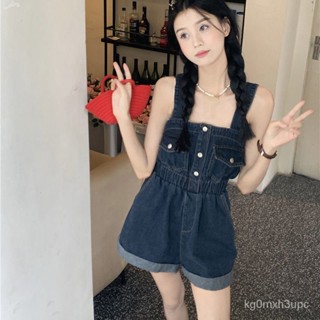 【BUII】牛仔背帶短褲女2023新款夏季複古工裝小個子設計感收腰顯瘦捲邊潮