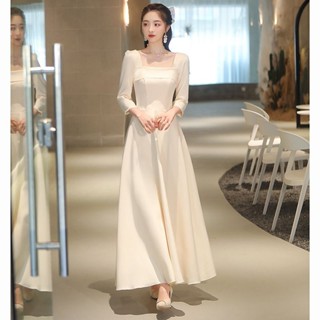 🌸超僊氣婚禮禮服 伴娘服2024夏季新款緞麵姐妹團法式宮廷風香檳色禮服裙小個子顯瘦 生日演出禮服 拍攝輕婚紗 【琳黛】