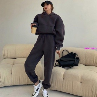 運動套裝 長褲套裝 年秋冬季新款女休閑時尚套裝衛衣加絨加厚束腳褲兩件套運動服