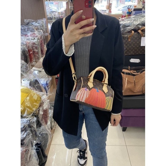 精品二手正品 LV SPEEDY 20CM 全新限量字紋草間彌生兩用包肩背包手提包 M46469