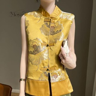 新中式重工刺繡馬甲女 新款復古盤扣唐裝馬夾無袖國風上衣背心 新中式 馬甲外套 中國風馬甲上衣 民族風馬甲 中式復古